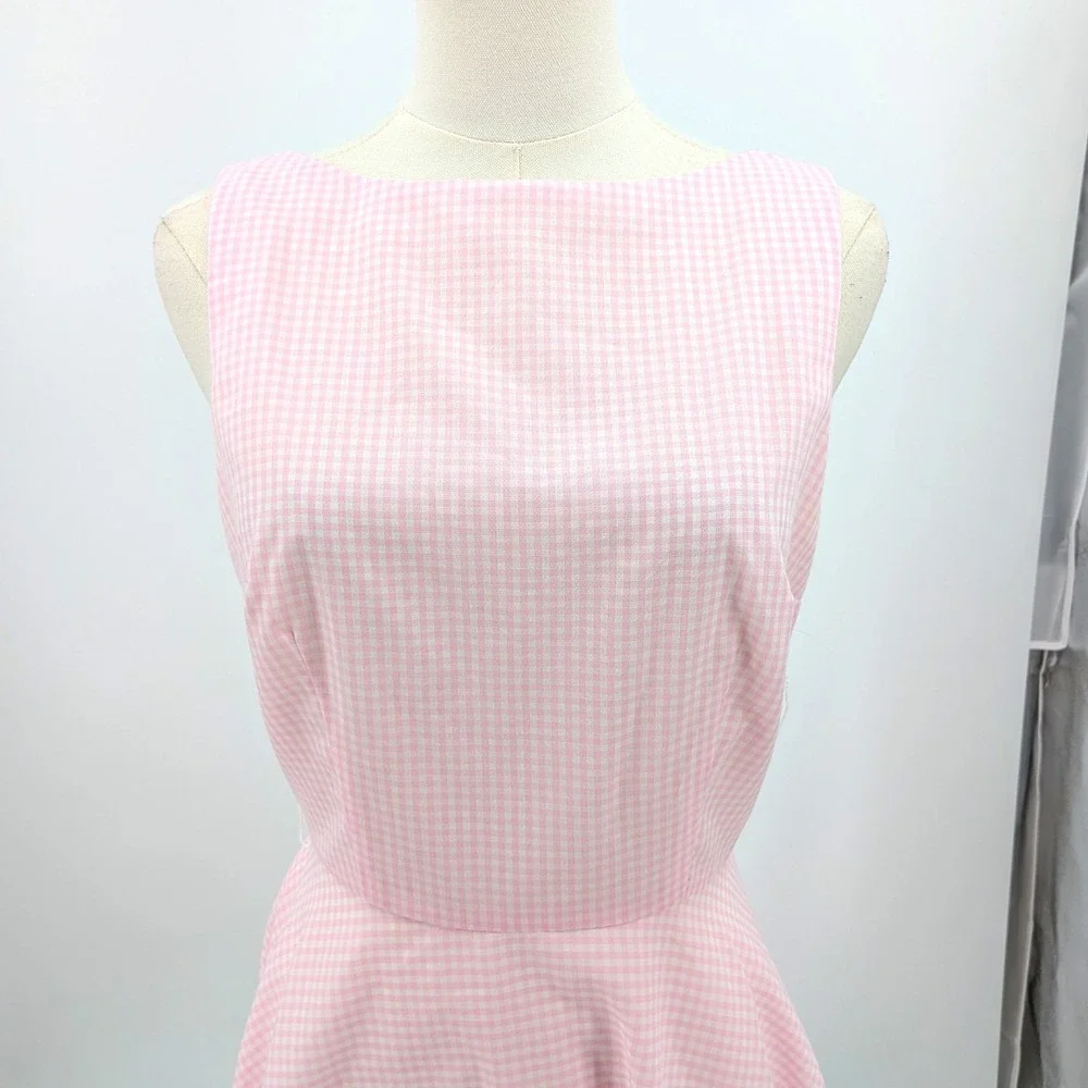 Vintage‎ Moda Intl Pink Gingham Dress Fit Flare Lined Belted Style 6 - Picture 5 of 8